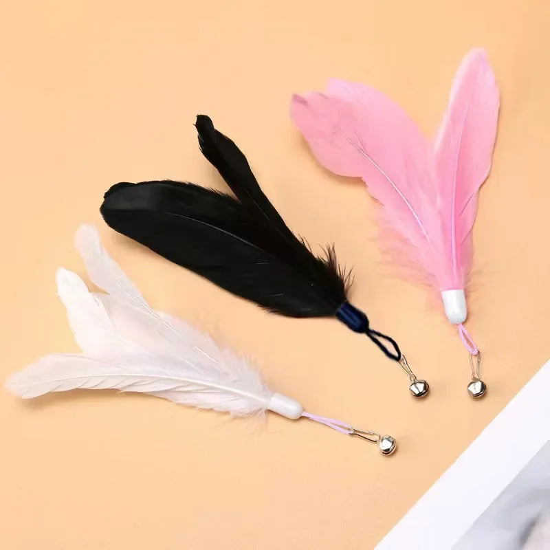 Cat Feather Toys Teaser Feather Wand Interactive Toys Cat Toys With Super Suction Cup Removable 3PCS Feather Replacement Toy