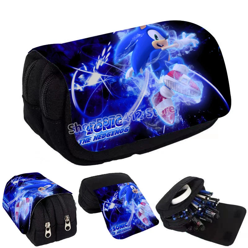 New Sonics Pencil Case Large Capacity Cartoon Anime Pen Bag Elementary and Middle School Student Supplies Stationery Child Gift
