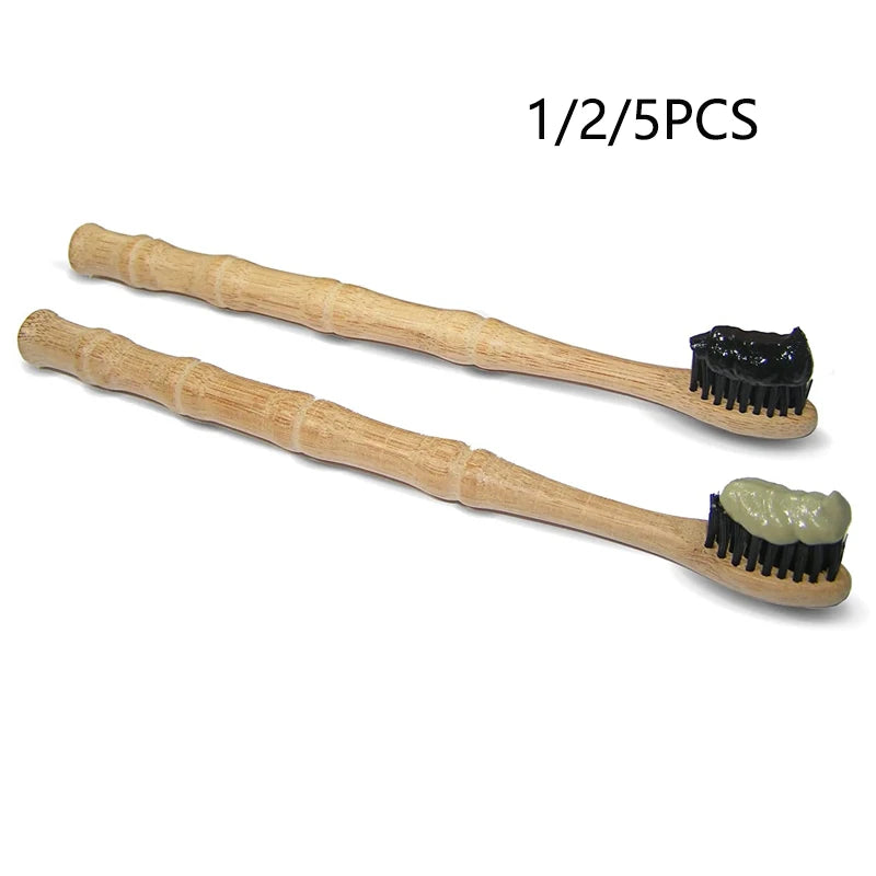 1/2/5 Pcs Natural Biodegradable Bamboo Toothbrush: Eco-Friendly BPA-Free Charcoal Infused bristles with Bamboo joint Wood Handle