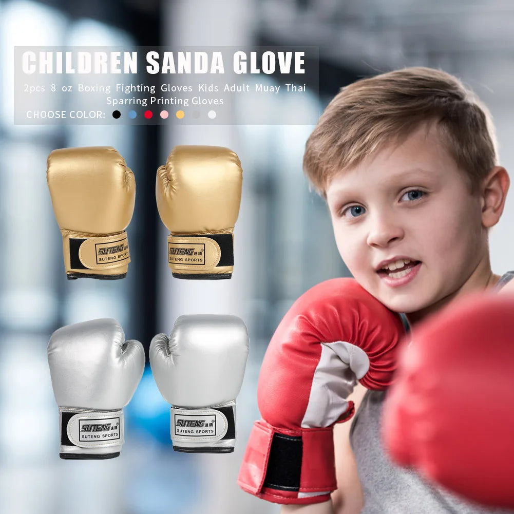 5-12YRS Professional Boxing Training Sparring Gloves PU Leather Kids Breathable Muay Thai Punching Karate Training Gloves