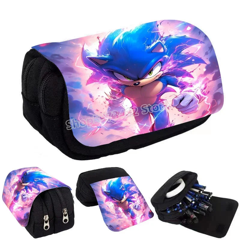 New Sonics Pencil Case Large Capacity Cartoon Anime Pen Bag Elementary and Middle School Student Supplies Stationery Child Gift