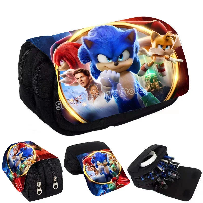 New Sonics Pencil Case Large Capacity Cartoon Anime Pen Bag Elementary and Middle School Student Supplies Stationery Child Gift