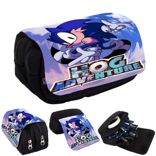 New Sonics Pencil Case Large Capacity Cartoon Anime Pen Bag Elementary and Middle School Student Supplies Stationery Child Gift