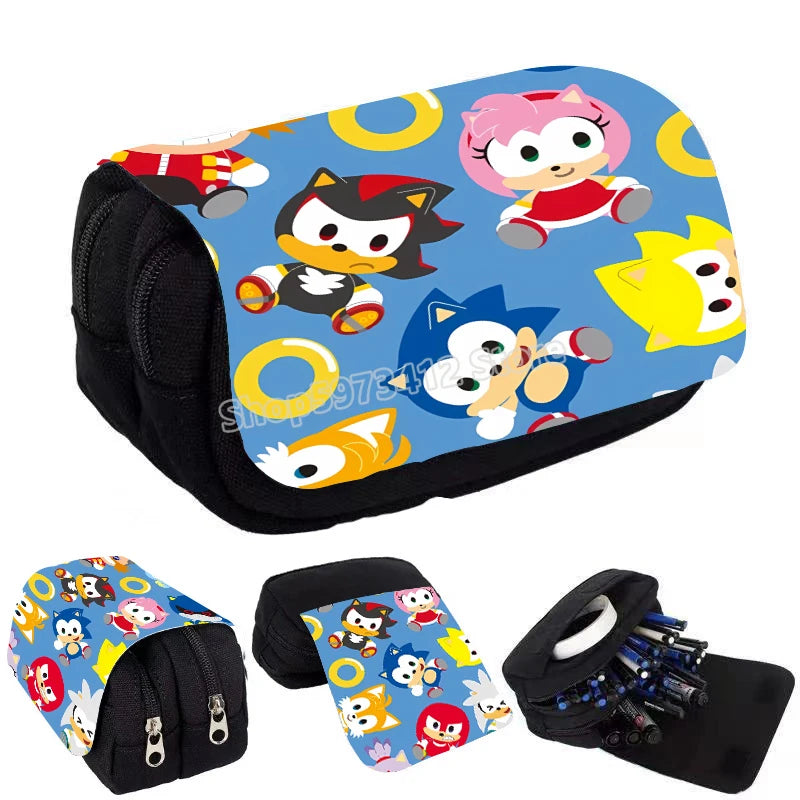 New Sonics Pencil Case Large Capacity Cartoon Anime Pen Bag Elementary and Middle School Student Supplies Stationery Child Gift