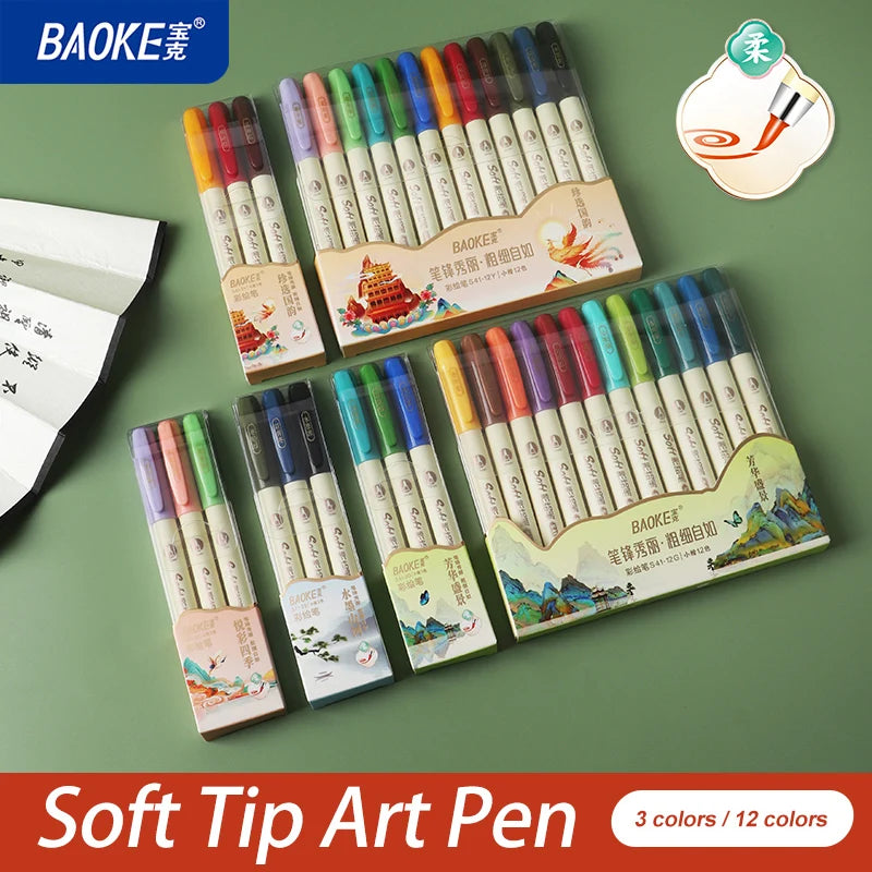 BAOKE S41 Soft Tip Art Drawing Pen Calligraphy Brush Pen Art Drawing For Sketching, Scrapbooking, Journaling ,Fadeproof Ink