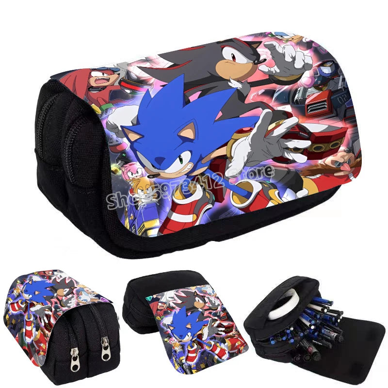 New Sonics Pencil Case Large Capacity Cartoon Anime Pen Bag Elementary and Middle School Student Supplies Stationery Child Gift
