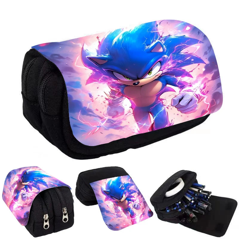 New Sonics Pencil Case Large Capacity Cartoon Anime Pen Bag Elementary and Middle School Student Supplies Stationery Child Gift