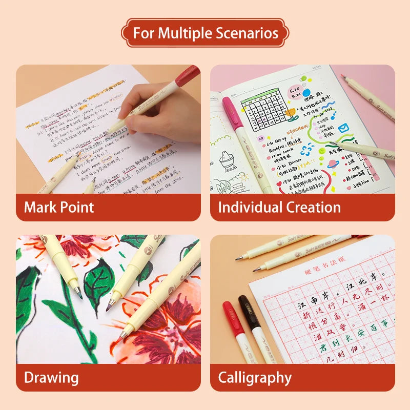 BAOKE S41 Soft Tip Art Drawing Pen Calligraphy Brush Pen Art Drawing For Sketching, Scrapbooking, Journaling ,Fadeproof Ink