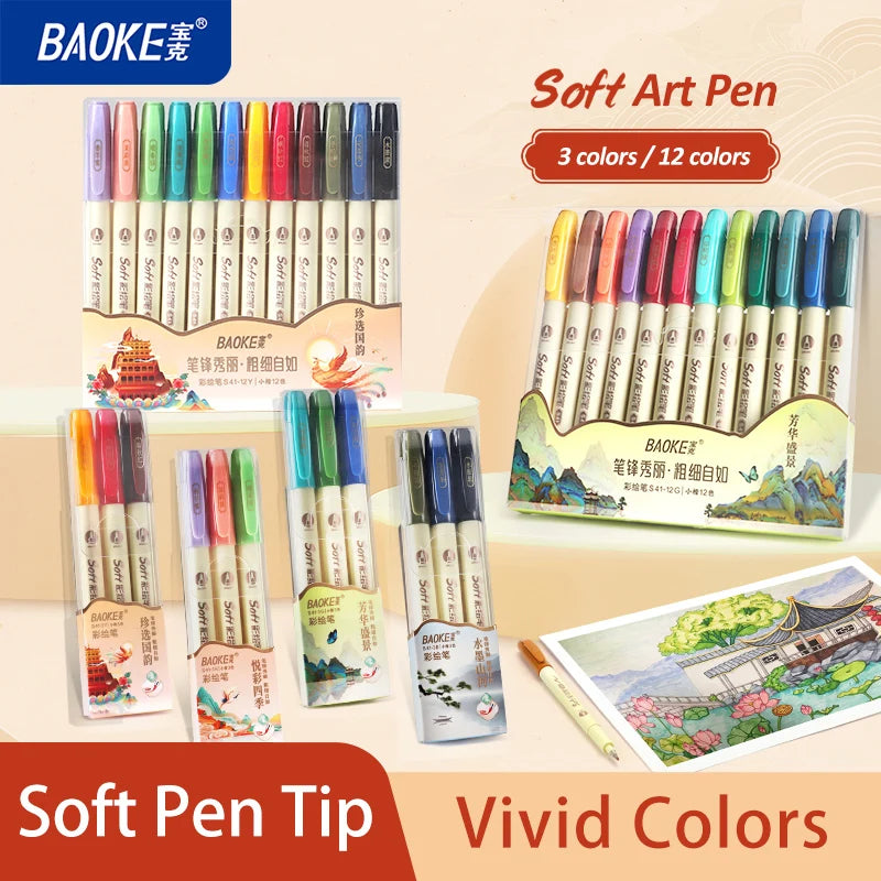 BAOKE S41 Soft Tip Art Drawing Pen Calligraphy Brush Pen Art Drawing For Sketching, Scrapbooking, Journaling ,Fadeproof Ink