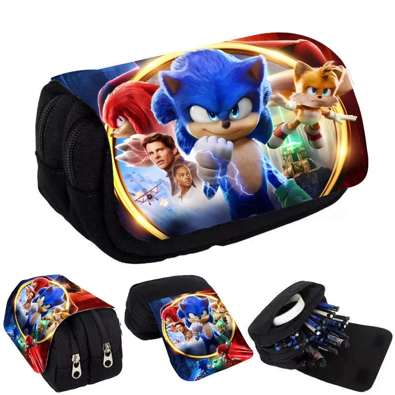 New Sonics Pencil Case Large Capacity Cartoon Anime Pen Bag Elementary and Middle School Student Supplies Stationery Child Gift