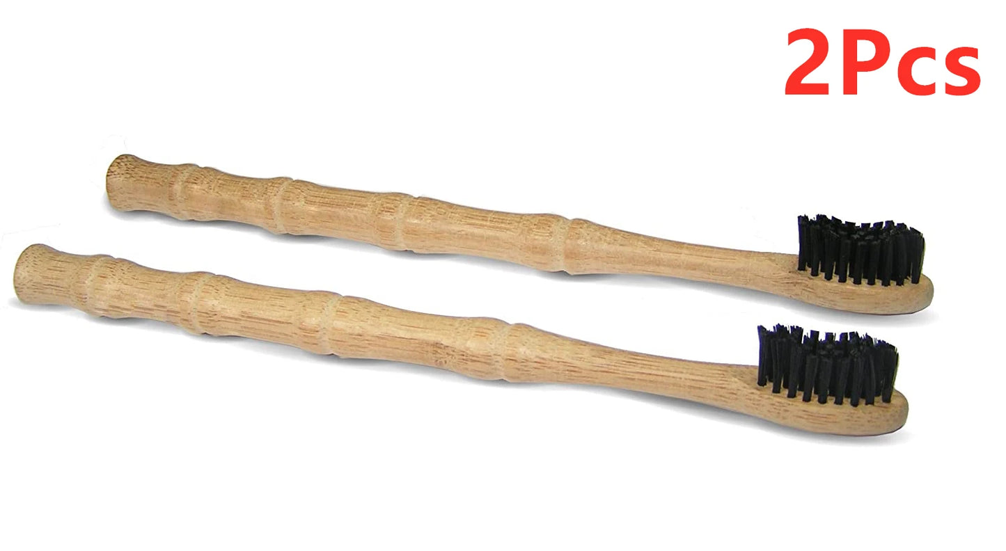 1/2/5 Pcs Natural Biodegradable Bamboo Toothbrush: Eco-Friendly BPA-Free Charcoal Infused bristles with Bamboo joint Wood Handle